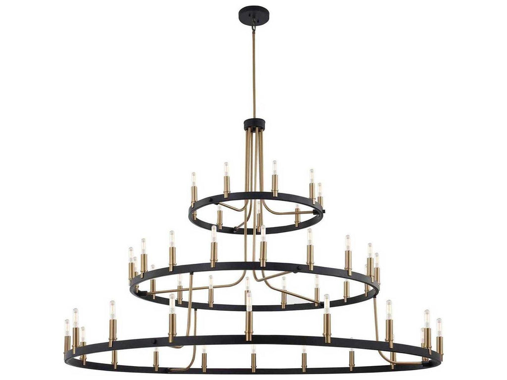 Justice Design Group Clayton 45-Light 3-Tier Chandelier in Matte Black and Brass