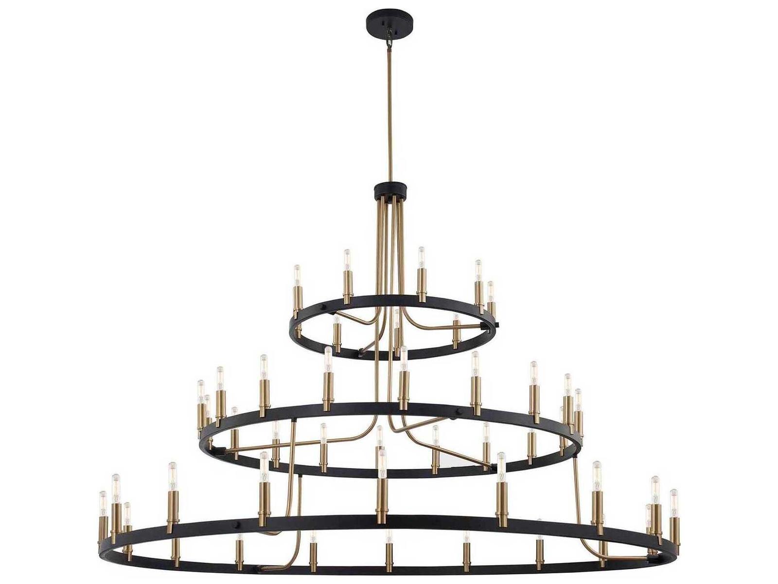 Justice Design Group Clayton 45-Light 3-Tier Chandelier in Matte Black and Brass