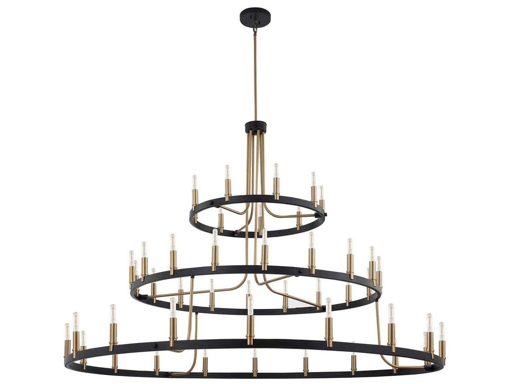 Justice Design Group Clayton 45-Light 3-Tier Chandelier in Matte Black and Brass