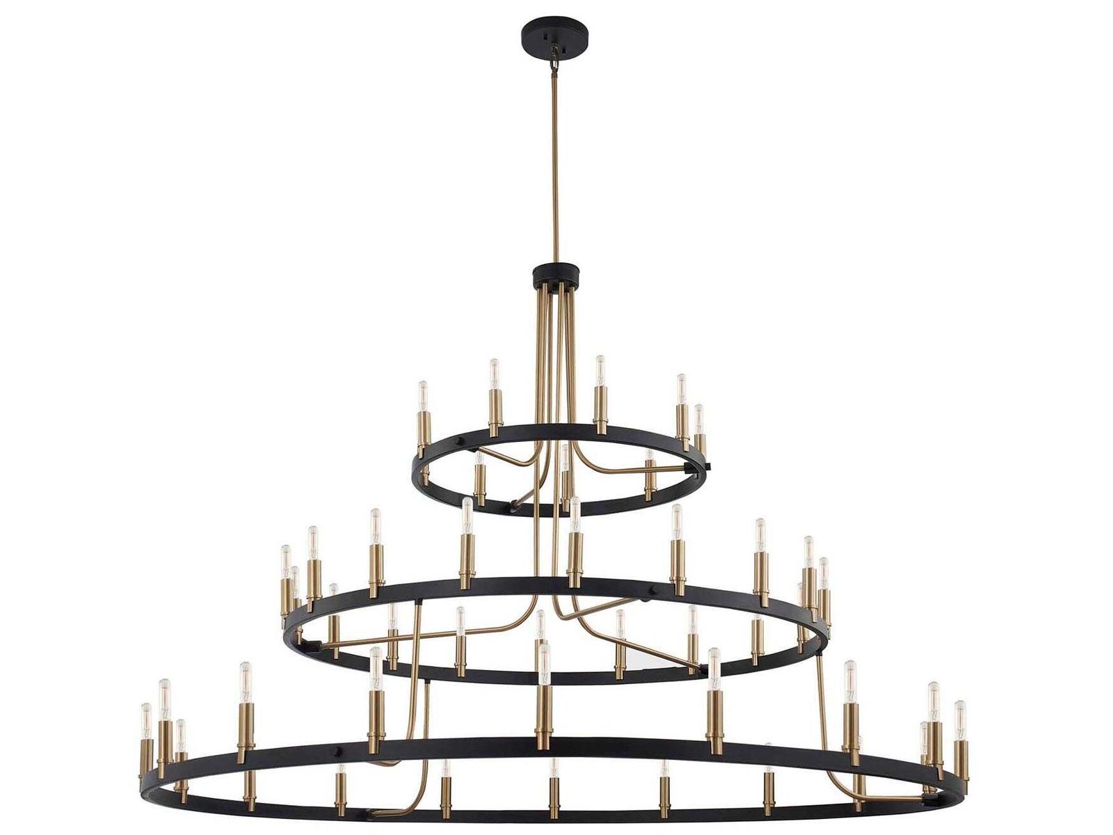 Justice Design Group Clayton 45-Light 3-Tier Chandelier in Matte Black and Brass