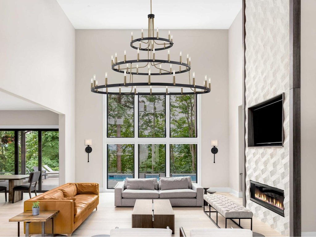 Justice Design Group Clayton 45-Light 3-Tier Chandelier in Matte Black and Brass