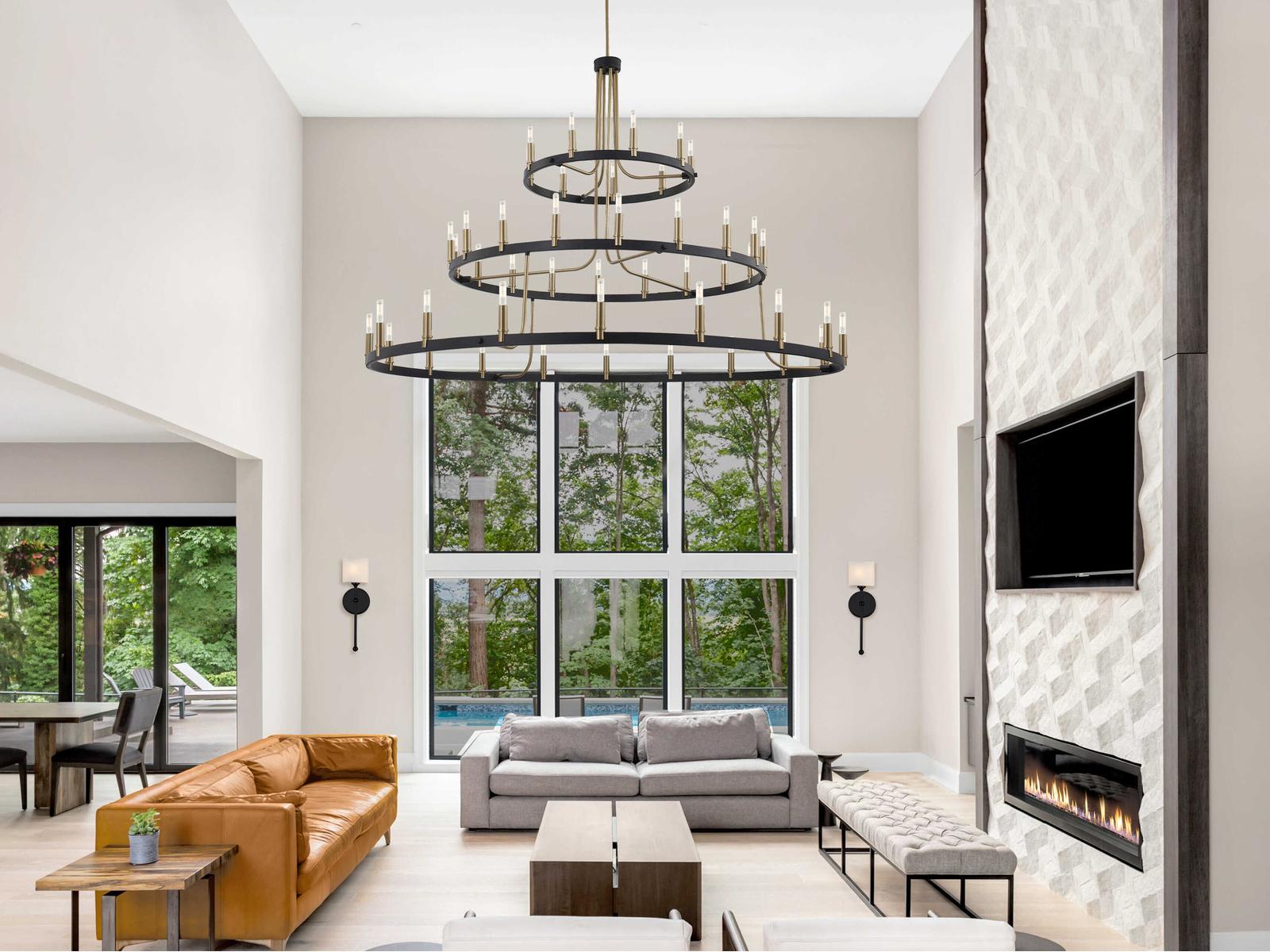 Justice Design Group Clayton 45-Light 3-Tier Chandelier in Matte Black and Brass