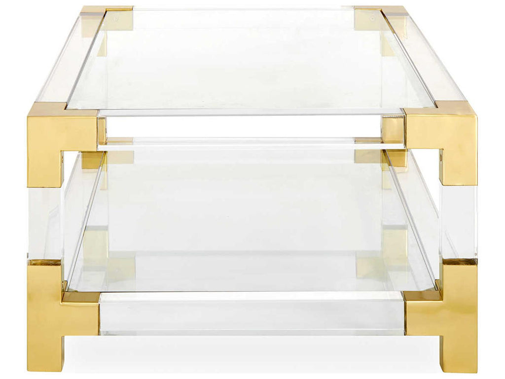 Jacques Grand Rectangle Coffee Table in Clear Acrylic and Brushed Brass