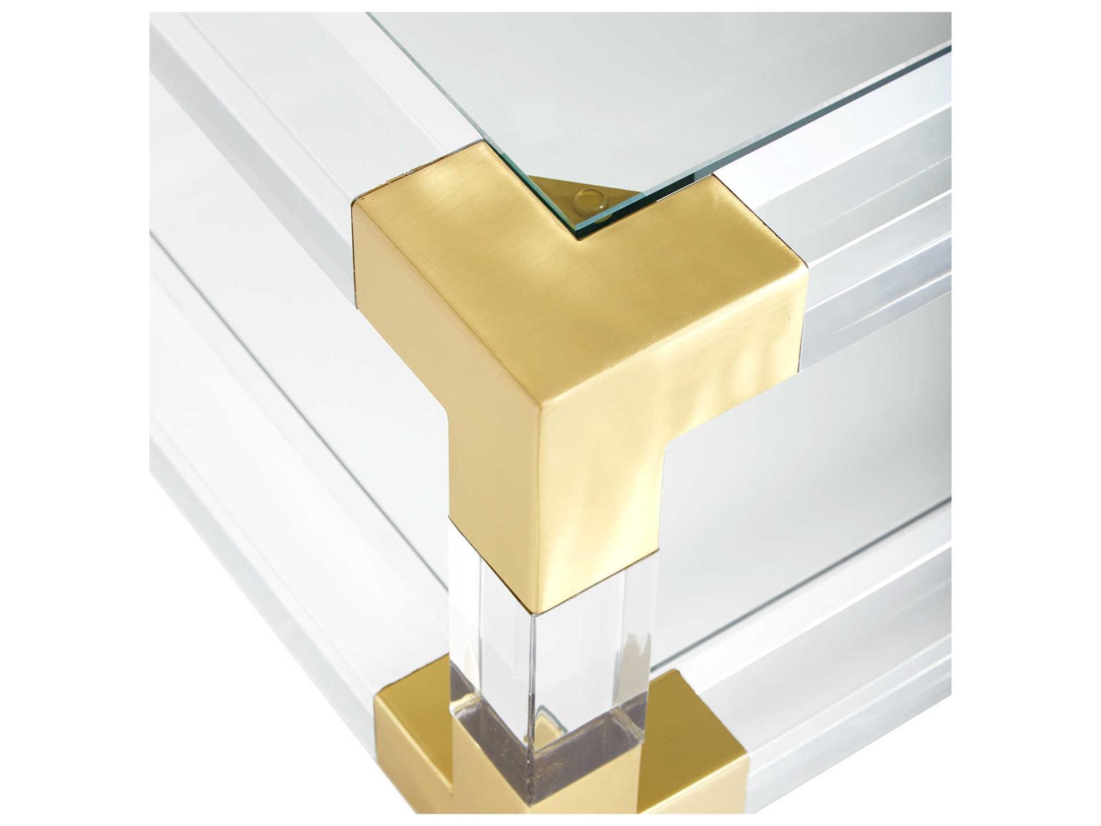 Jacques Grand Rectangle Coffee Table in Clear Acrylic and Brushed Brass
