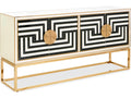 Op Art 64-Inch Credenza in Charcoal and Ivory with Polished Brass