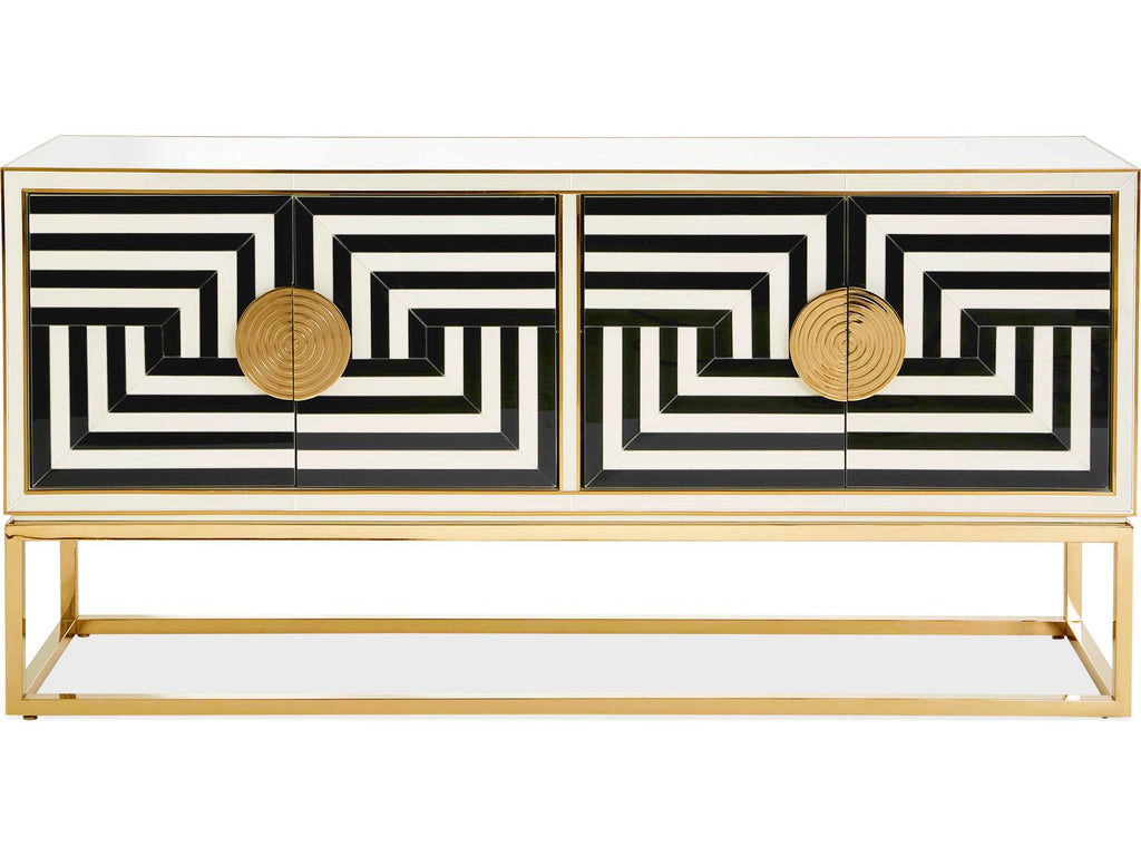 Op Art 64-Inch Credenza in Charcoal and Ivory with Polished Brass