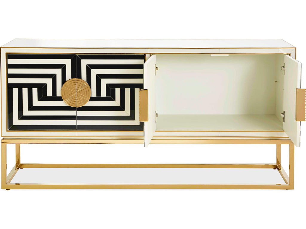 Op Art 64-Inch Credenza in Charcoal and Ivory with Polished Brass