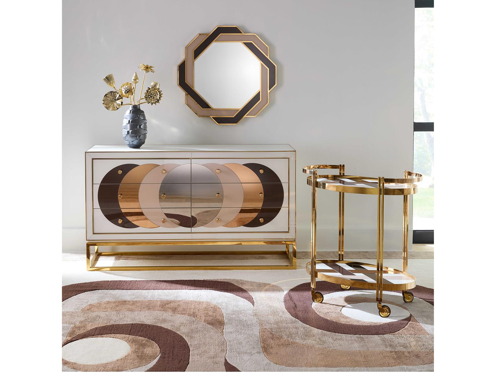 Chambeige 58-Inch Sideboard with Mirrored Glass and Polished Brass