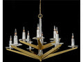 John Richard Antares 12-Light Art Deco Chandelier in Brushed Brass with Crystal