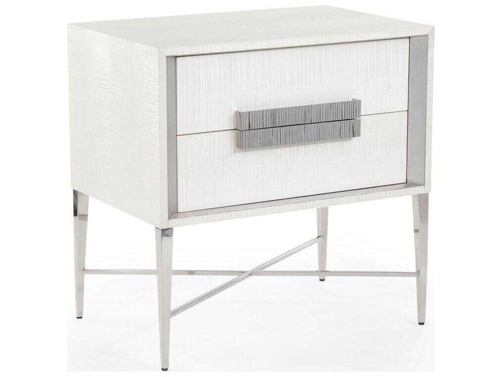 Cifra 2-Drawer Nightstand in Arctic White and Brushed Stainless Steel