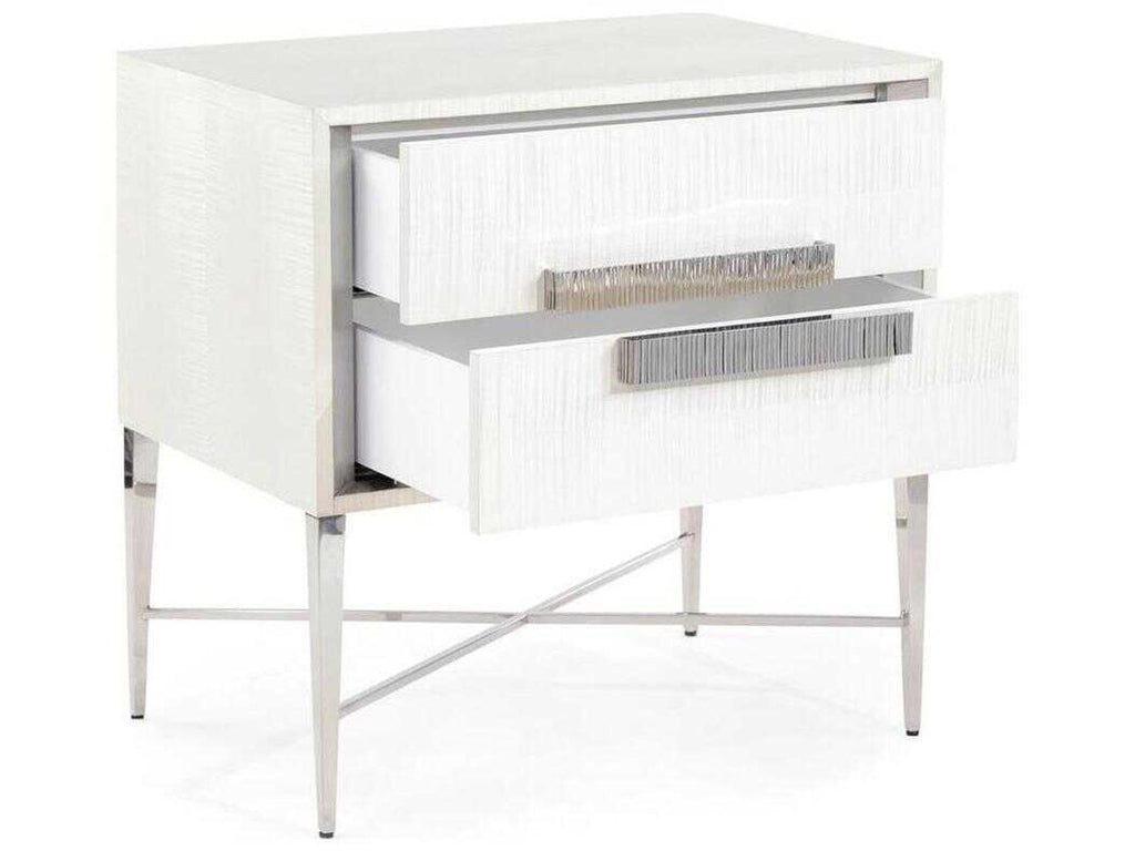 Cifra 2-Drawer Nightstand in Arctic White and Brushed Stainless Steel
