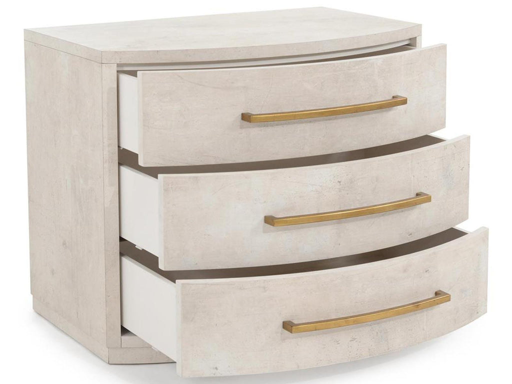 Mark McDowell Traviso 3-Drawer Nightstand in Gray Oak with Antique Gold Handles