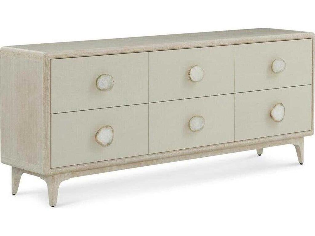 Alba 6-Drawer Oak Wood Dresser with White Agate Handles
