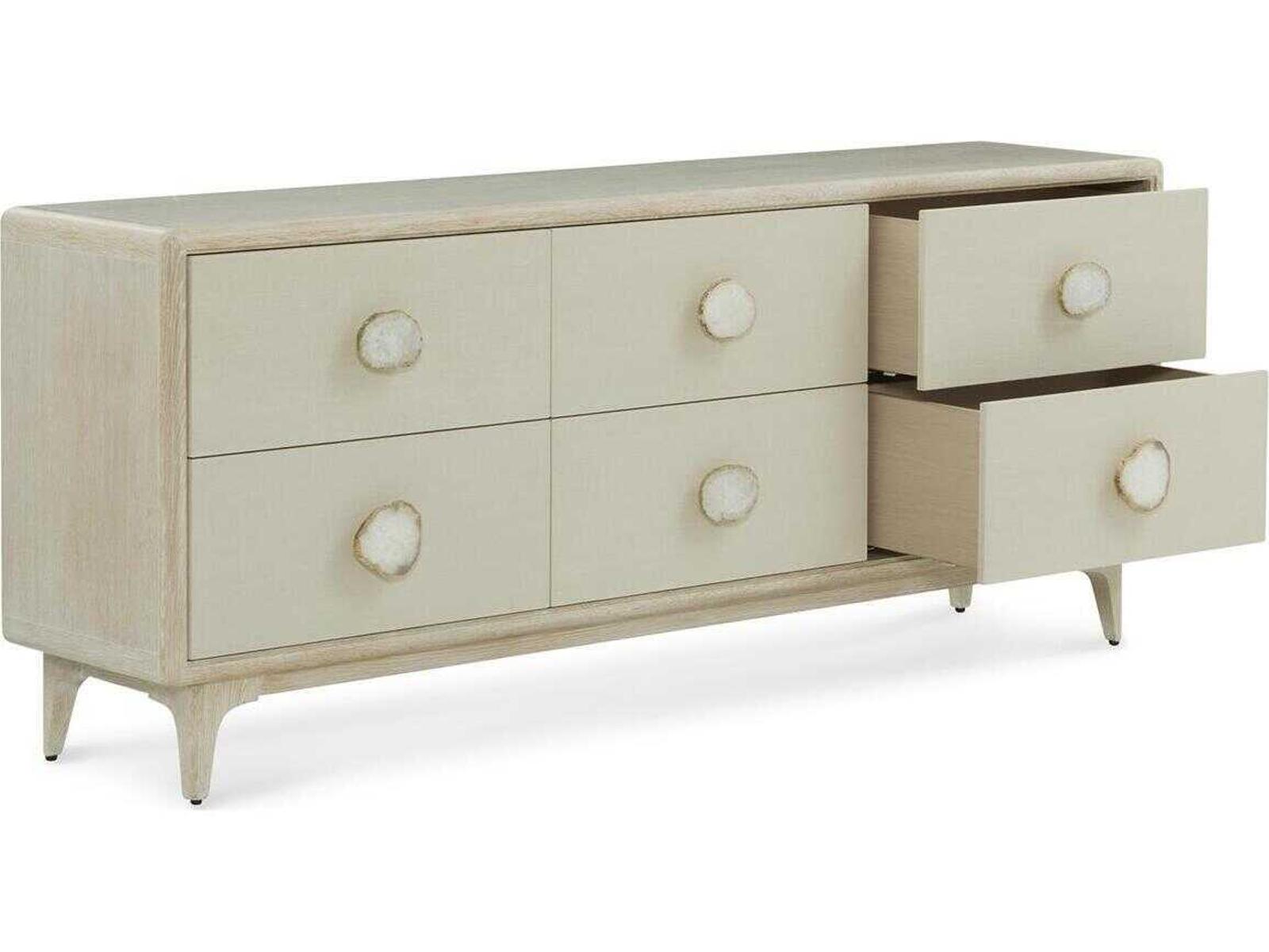 Alba 6-Drawer Oak Wood Dresser with White Agate Handles