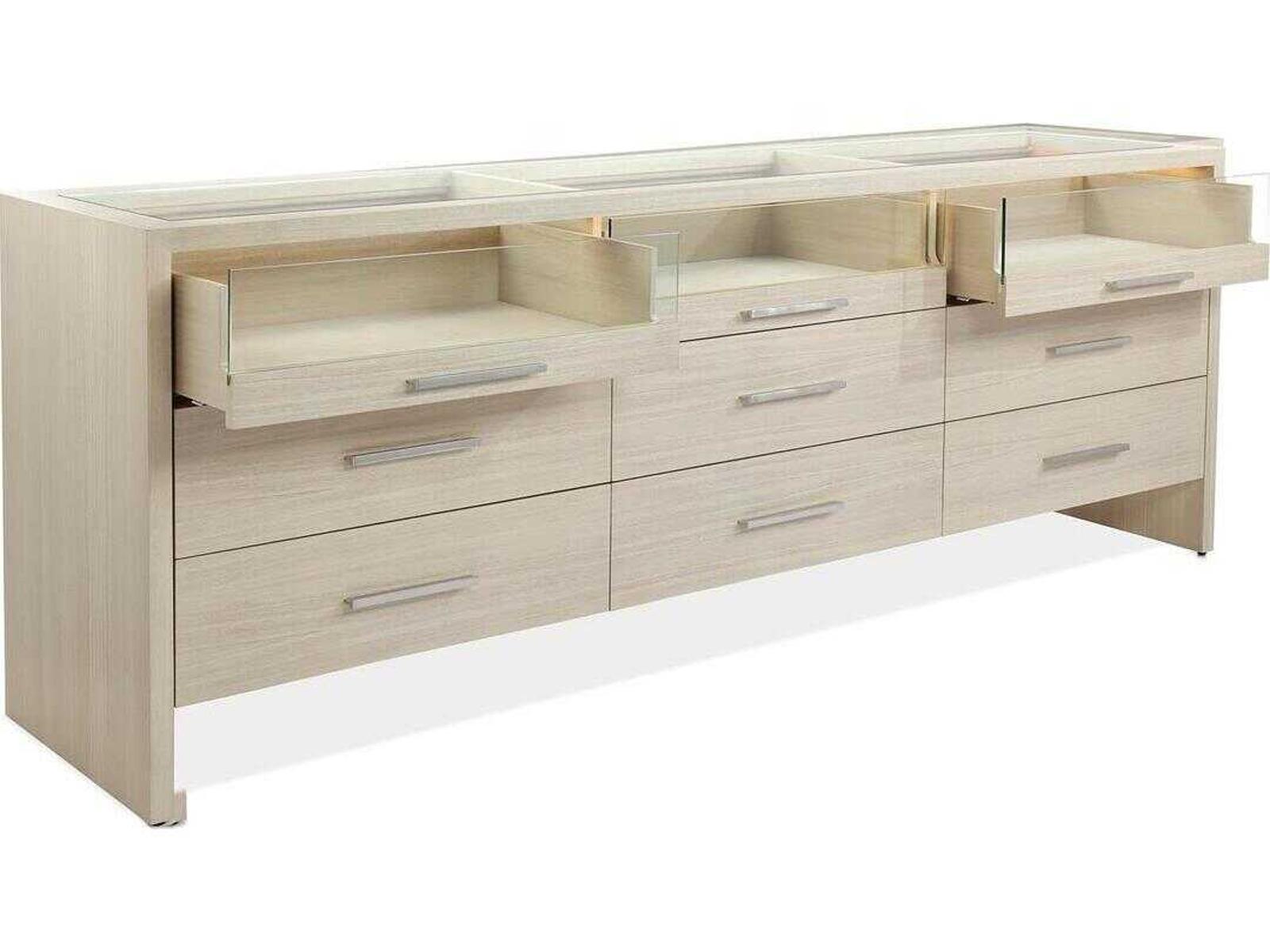 Beachside Nine-Drawer Dresser in Ivory with Glass Top