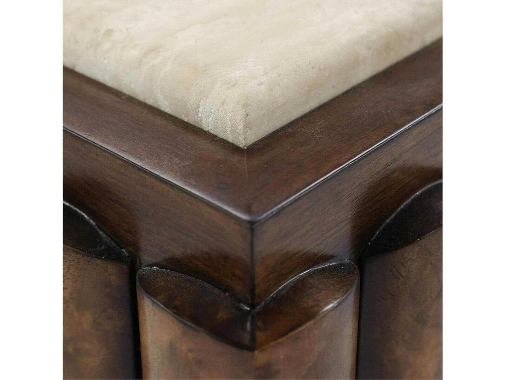 Lodge Rectangular Marble and Walnut Burl Coffee Table in Medium Walnut