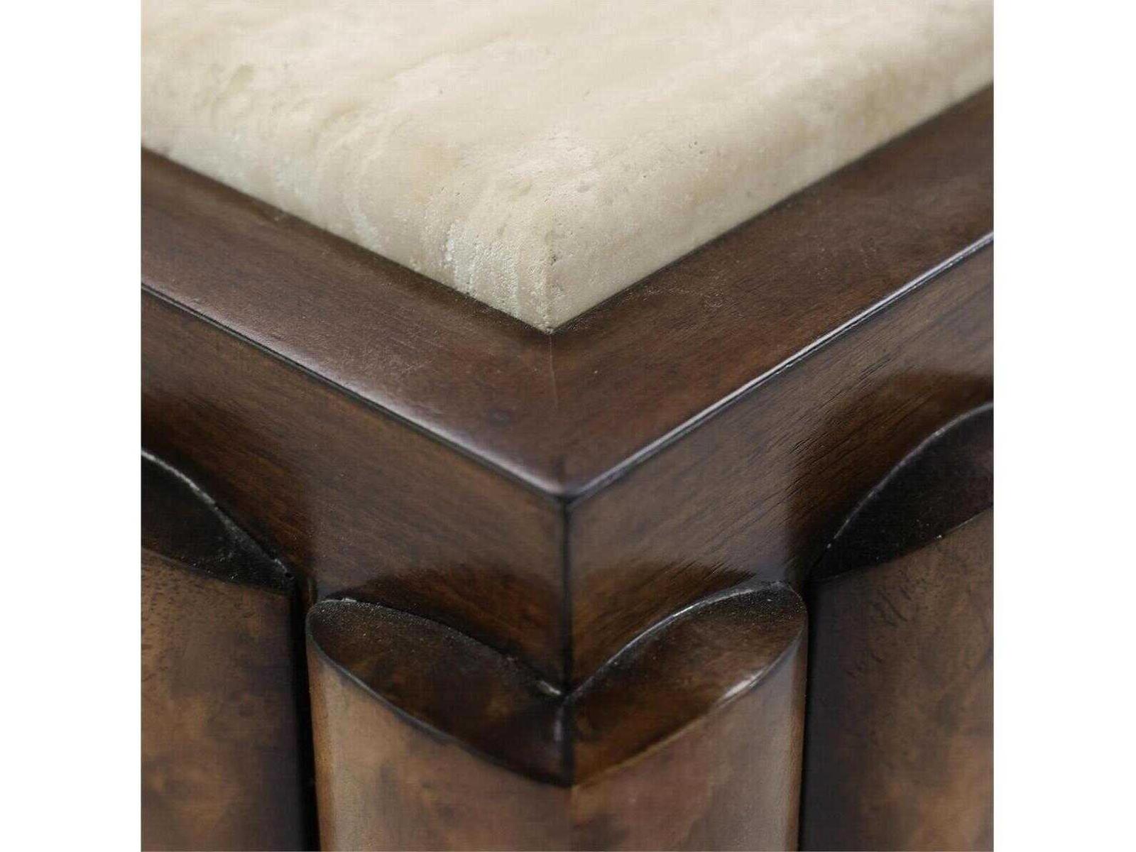 Lodge Rectangular Marble and Walnut Burl Coffee Table in Medium Walnut