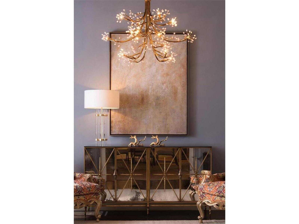 Rio Four-Door Sideboard Old Gold and Black Lacquer with Foxed Mirror Panels