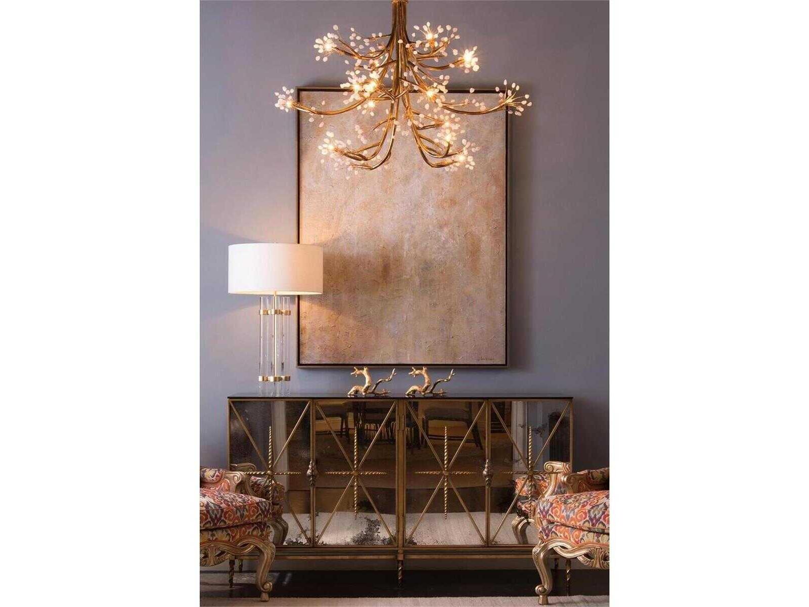 Rio Four-Door Sideboard Old Gold and Black Lacquer with Foxed Mirror Panels