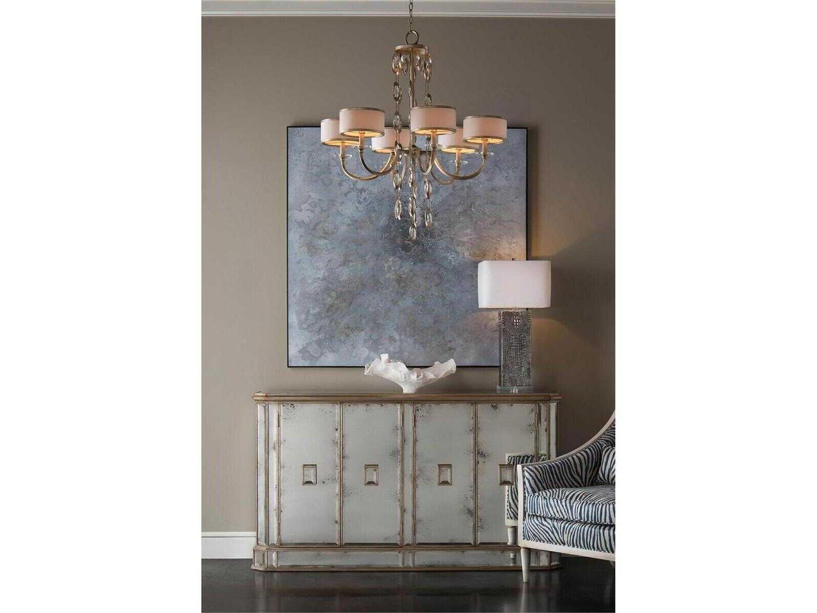 Juno Four-Door Credenza with Foxed Mirror Panels and Parisian Silver Finish