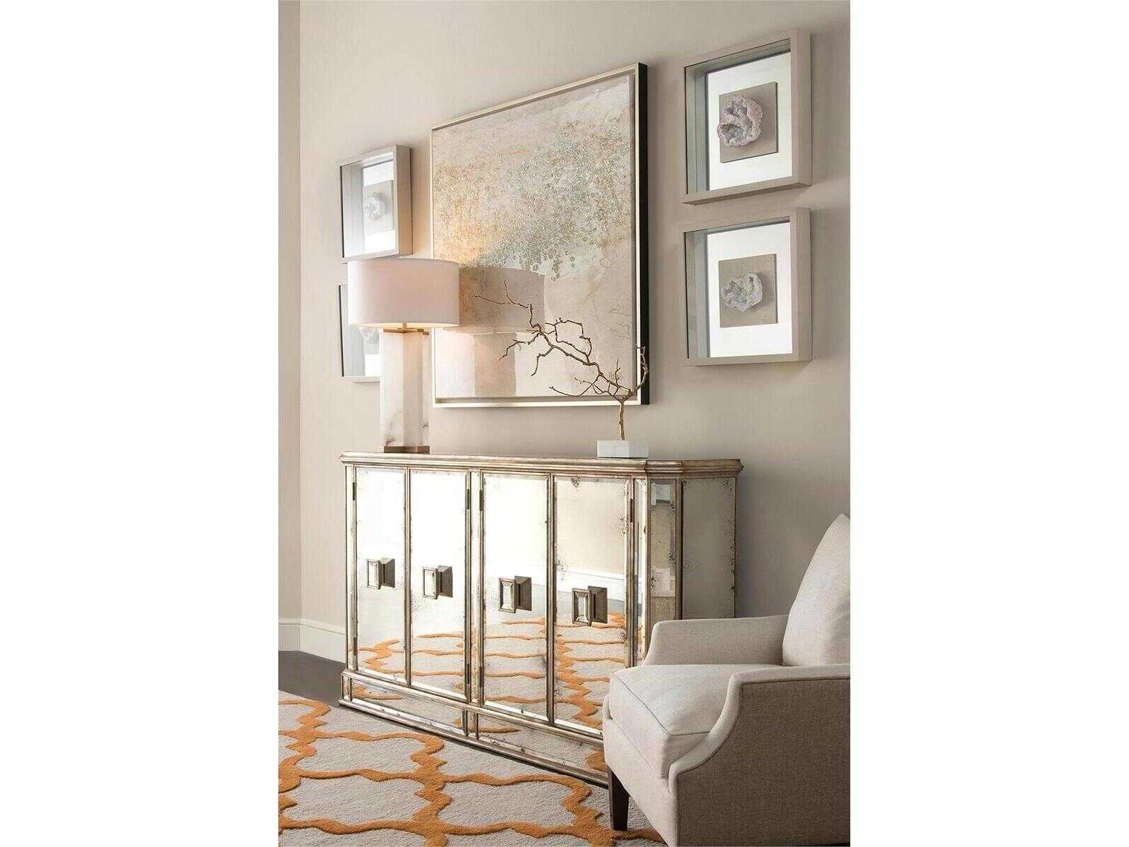 Juno Four-Door Credenza with Foxed Mirror Panels and Parisian Silver Finish