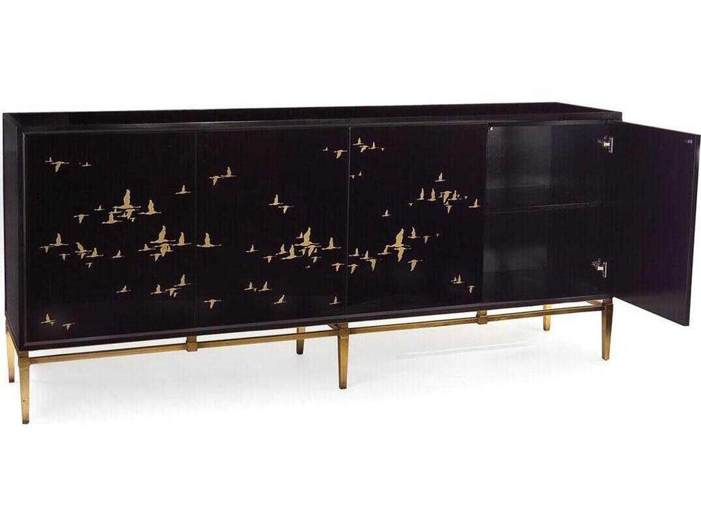 Migration Four-Door Credenza Black Glass with Old Gold Frame