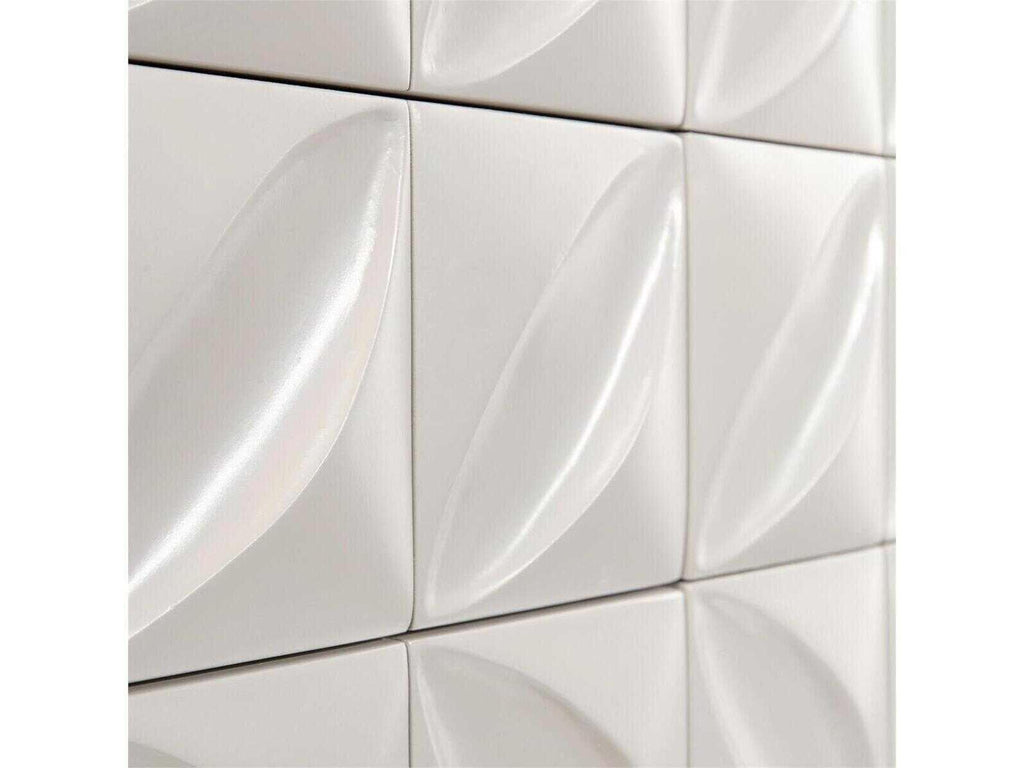 Ghost White Credenza with Hand-Carved Petal Detail