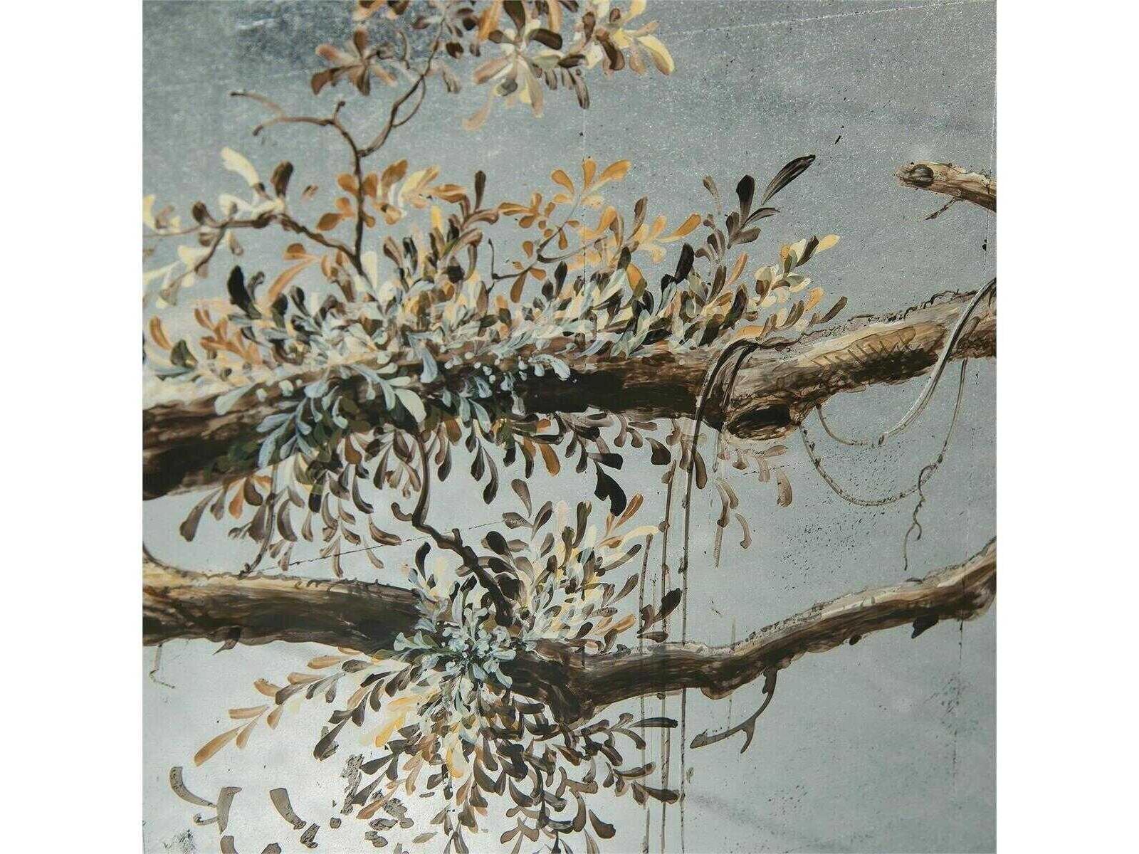 Falling Branch 4-Door ?glomisé Credenza with Hand-Painted Branches
