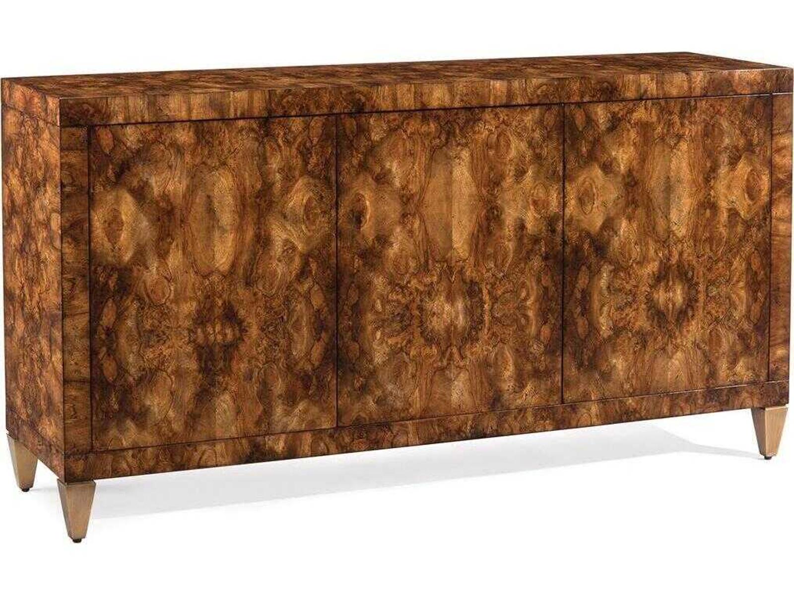 Woodcroft Three-Door Sideboard with European Walnut Burl and Aztec Gold Legs