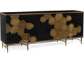 Honeycomb Black Glass Credenza with Gold Framing