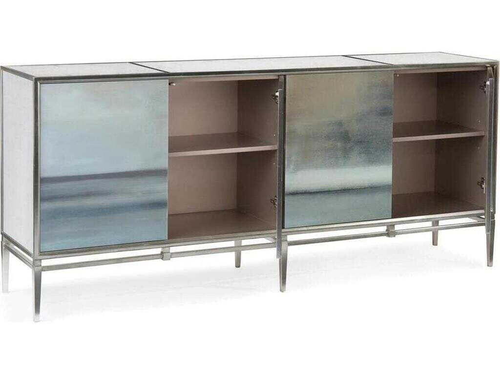 Carol Benson-Cobb Slated Four-Door Credenza with Silver Base