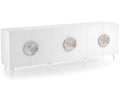 Triesse 6-Door Credenza Ice White with Turned Acrylic Legs and Silvered Handles