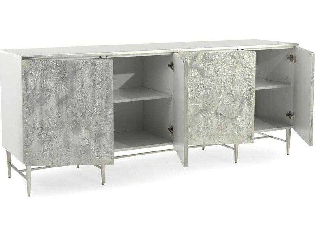 Gironde 84-Inch 4-Door Sideboard in White and Pewter Silver