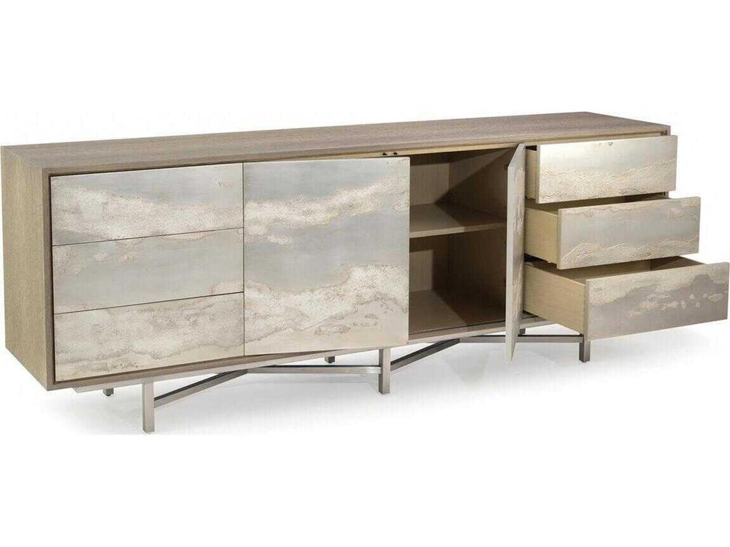 Audley American White Oak Sideboard with Truro Silver Leaf Front