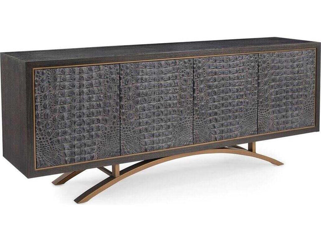 Greystoke 4-Door Sideboard in Gold Cerused Black and Faux Crocodile