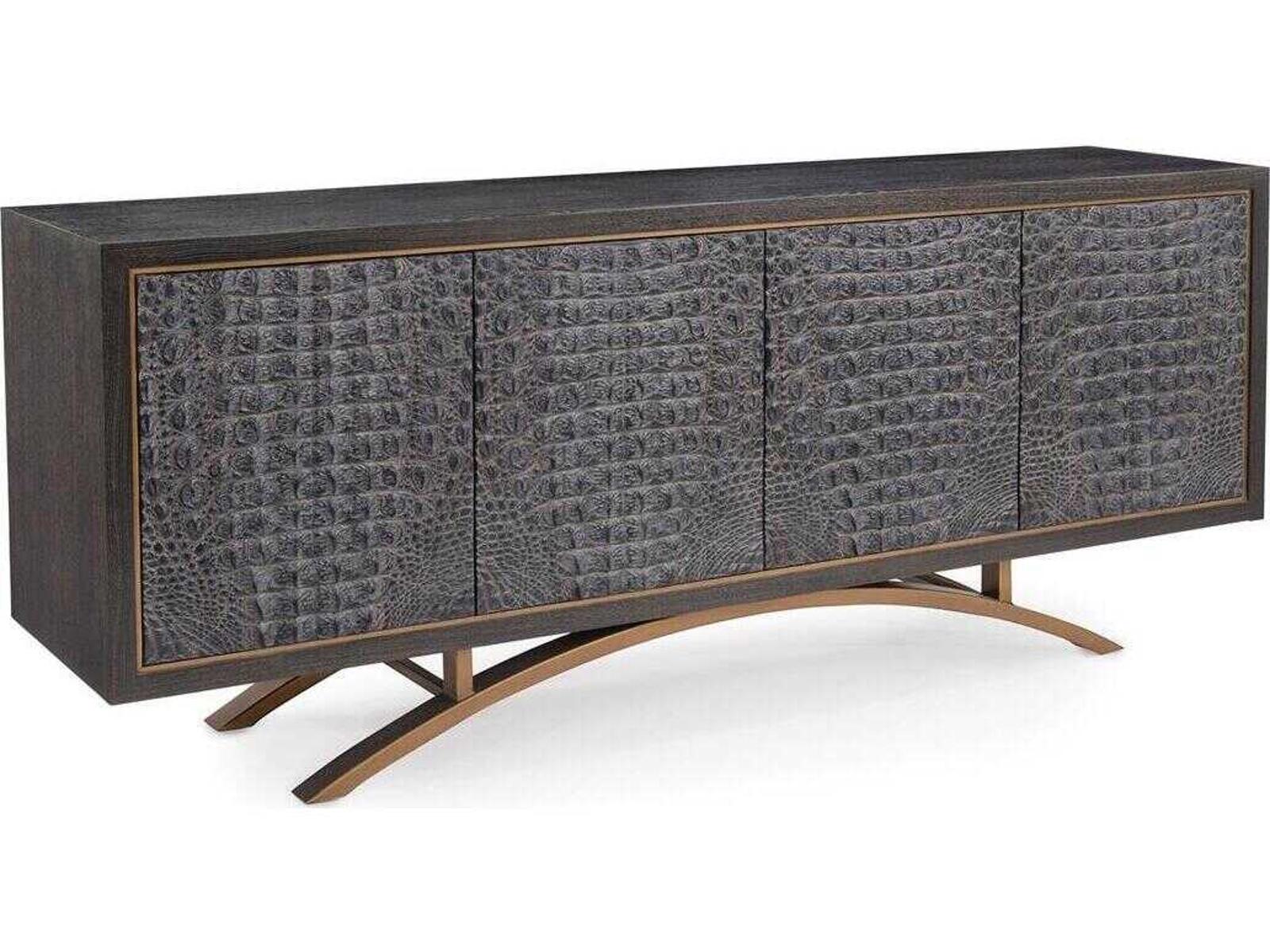 Greystoke 4-Door Sideboard in Gold Cerused Black and Faux Crocodile