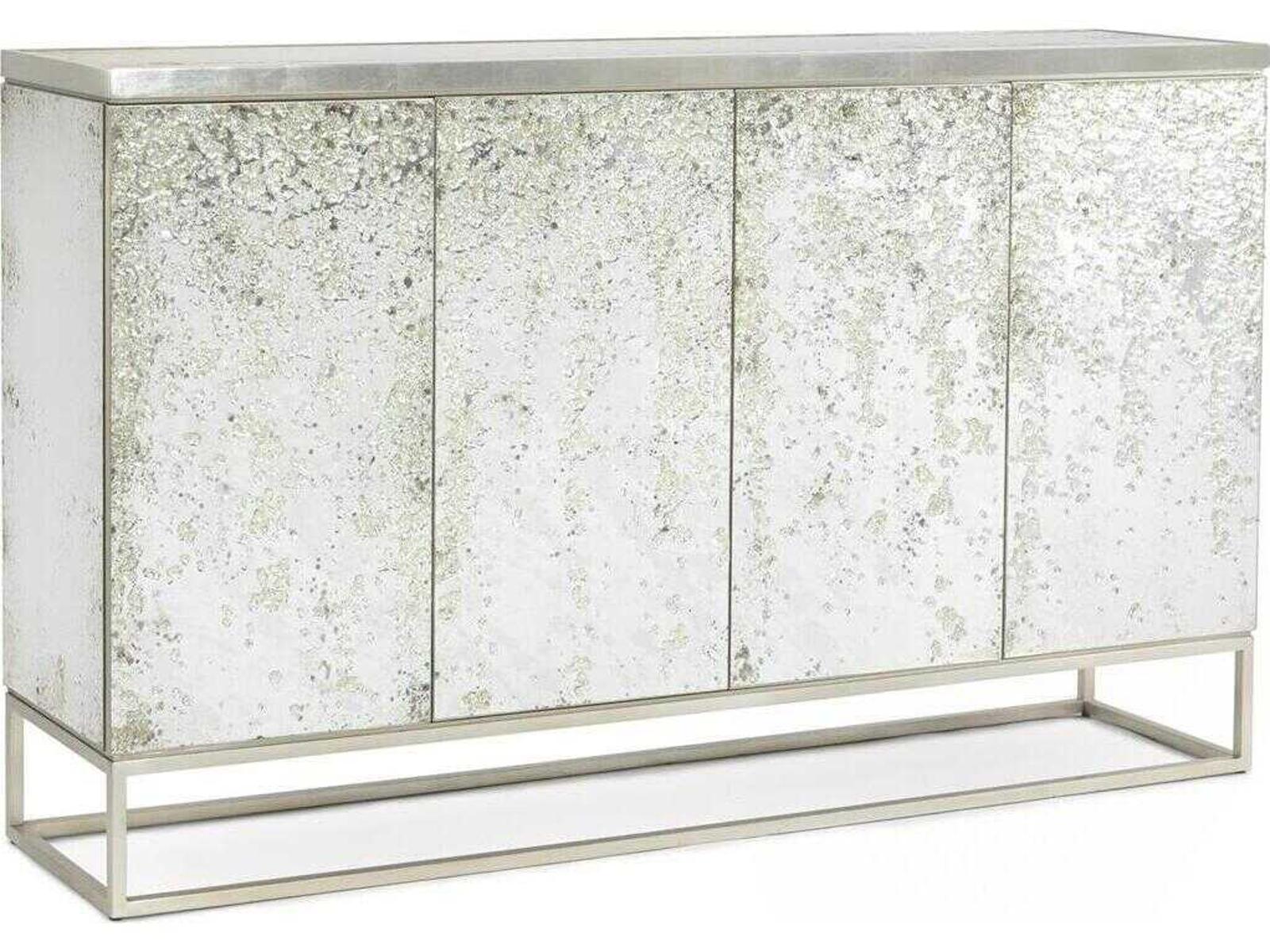 Aeolian Four-Door Cabinet with Mirrored Top and Steel Base
