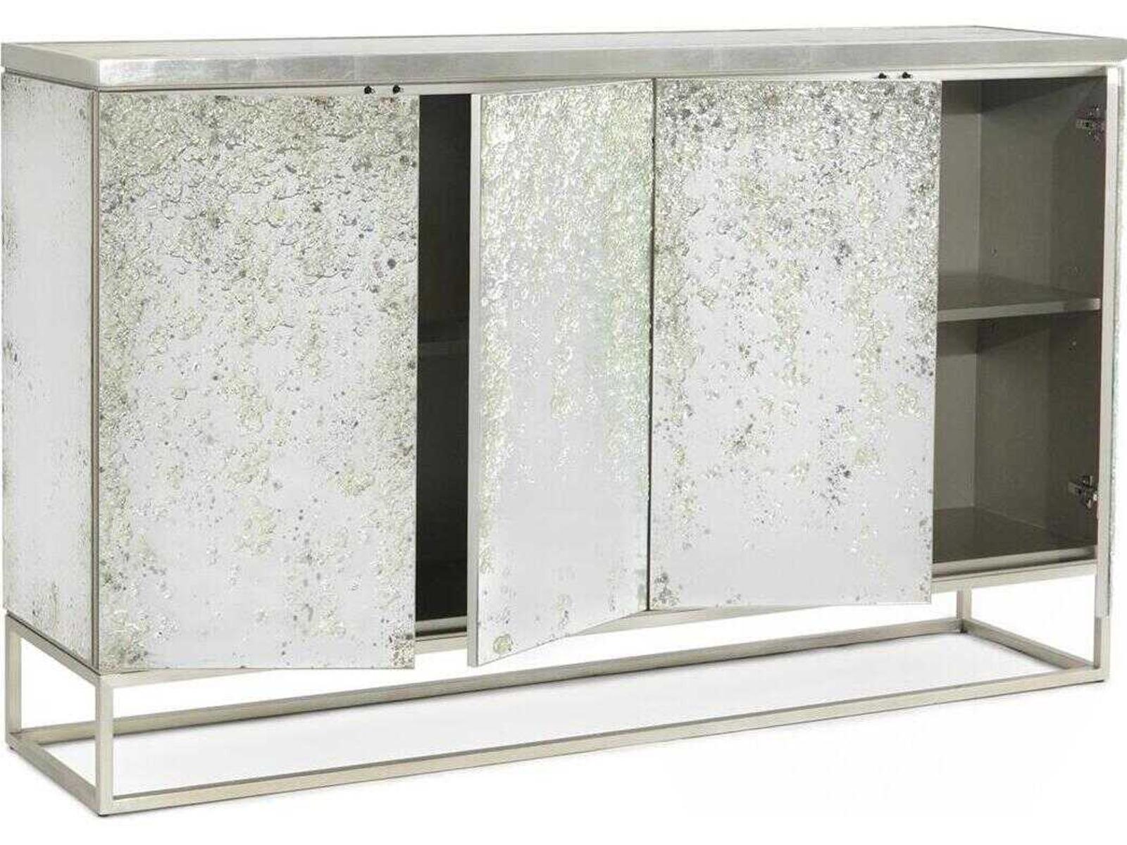 Aeolian Four-Door Cabinet with Mirrored Top and Steel Base
