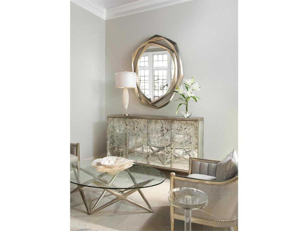 Aeolian Four-Door Cabinet with Mirrored Top and Steel Base