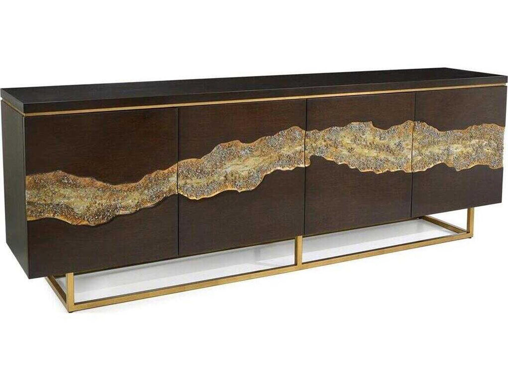 Mark McDowell Golden Valley 4-Door Credenza Walnut Wood Antique Gold