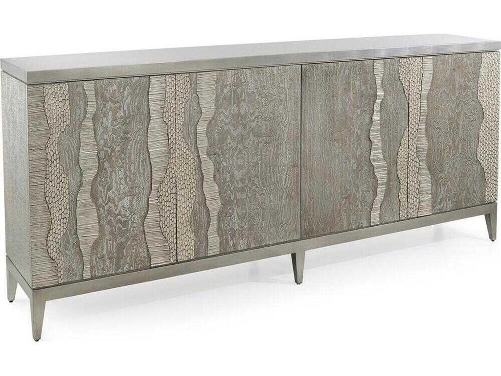 River's Edge Credenza Sideboard 95-Inch Beech Wood with Silver Cerused Finish
