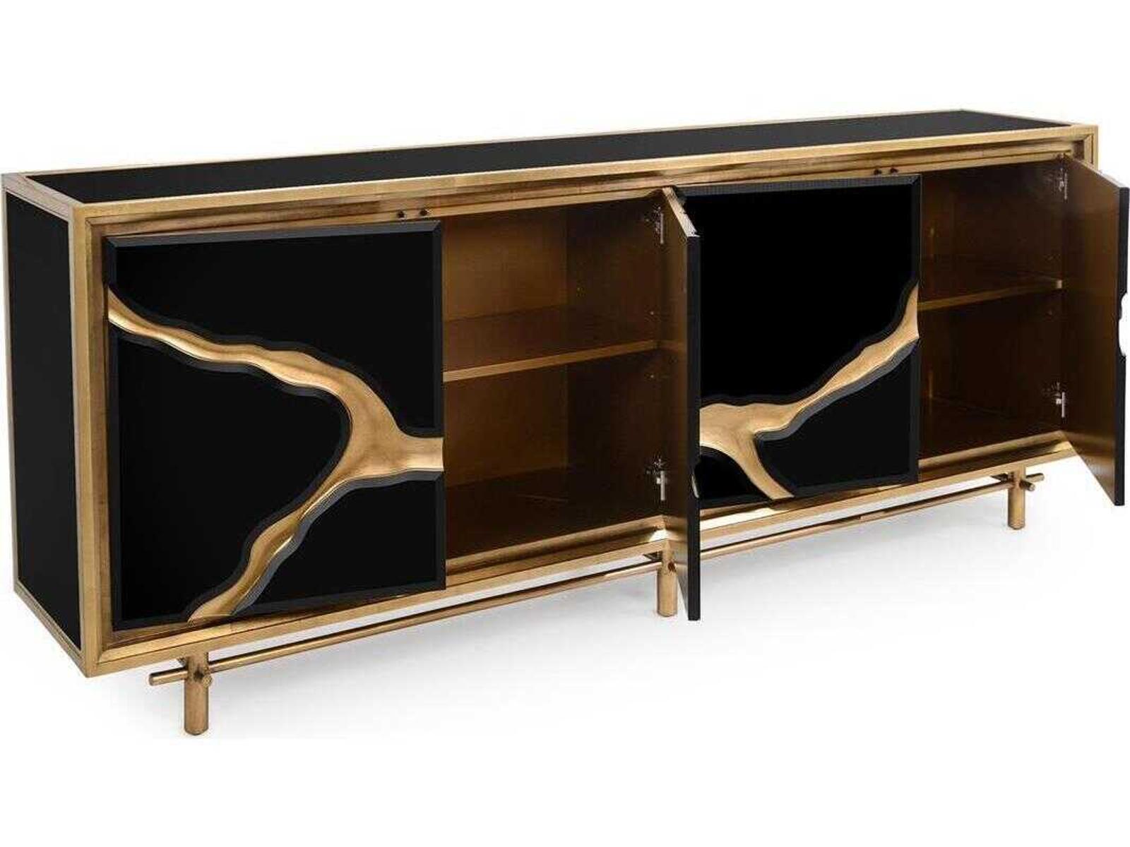 Mark McDowell Revne 94-Inch Beech Wood Credenza Sideboard in Black and Gold