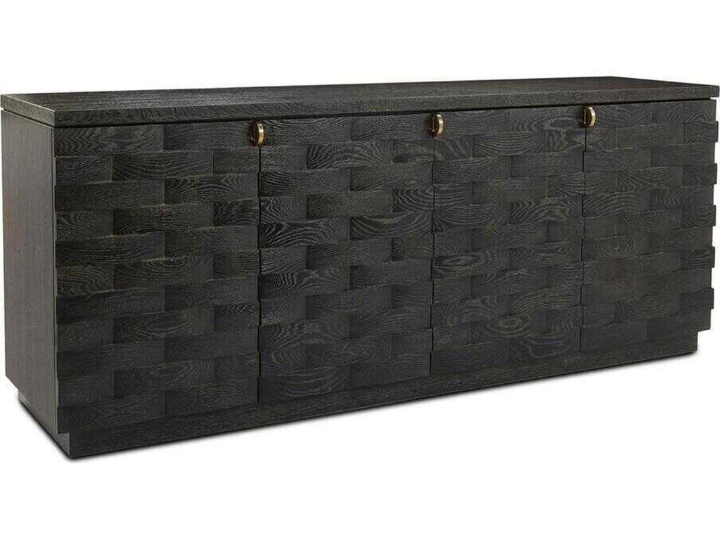 Tessere 84 Inch Oak Wood Four-Door Sideboard in Gold Cerused Black
