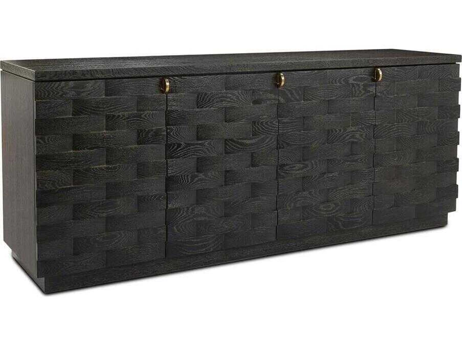 Tessere 84 Inch Oak Wood Four-Door Sideboard in Gold Cerused Black