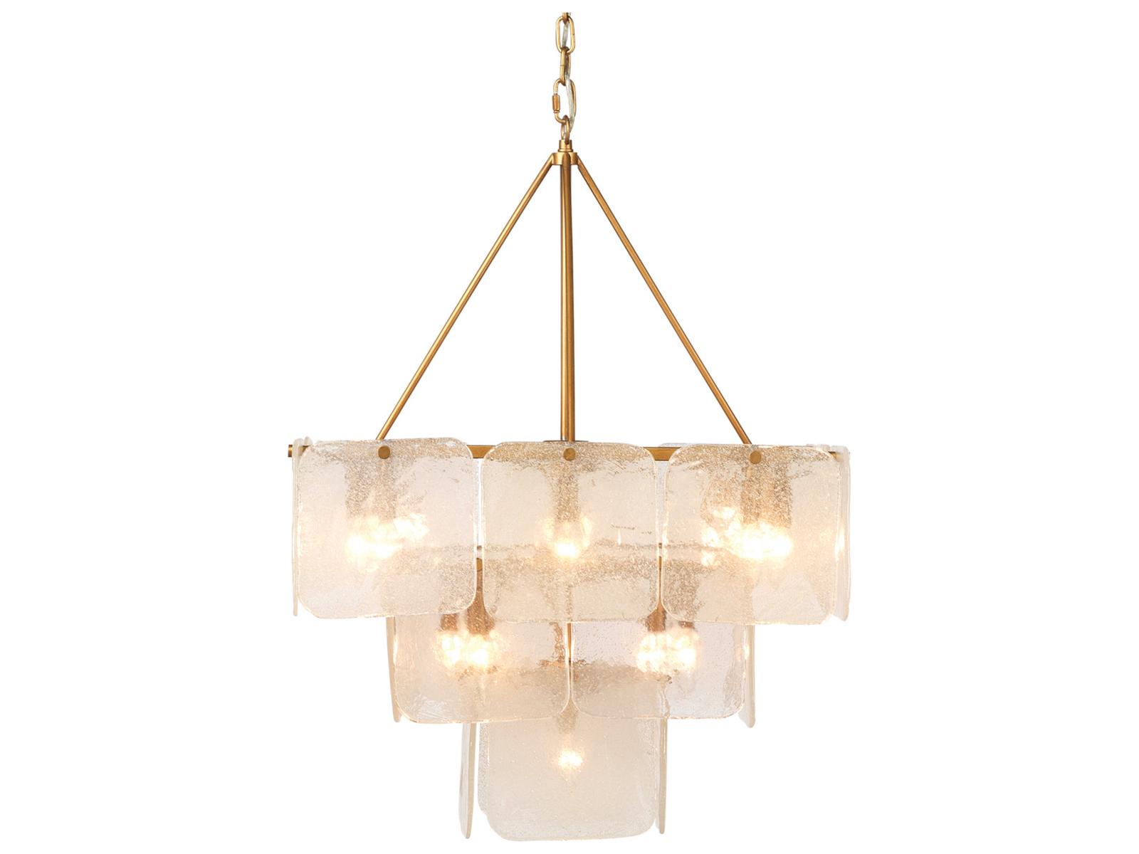 Jamie Young Perignon 24-Light Chandelier with Melted Ice Glass in Antique Brass