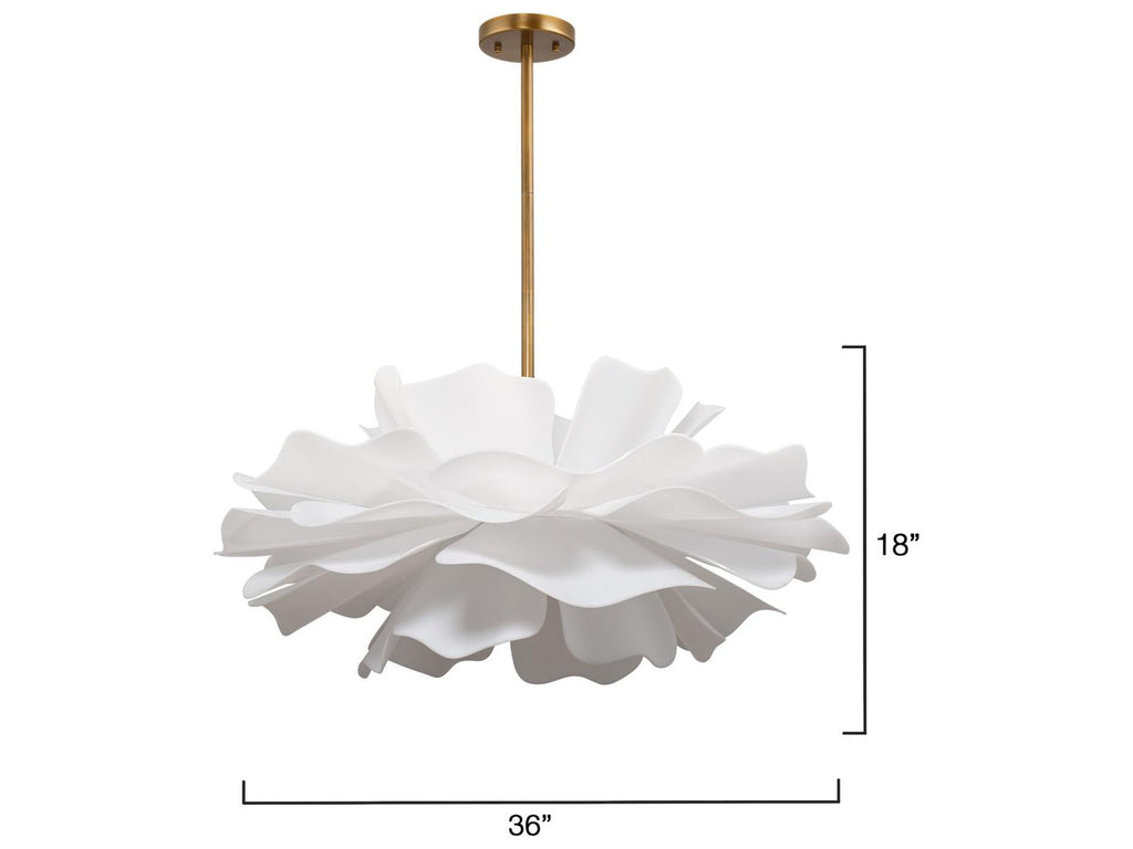 Jamie Young Zinnia 4-Light Chandelier in Frosted White Acrylic and Antiqued Brass