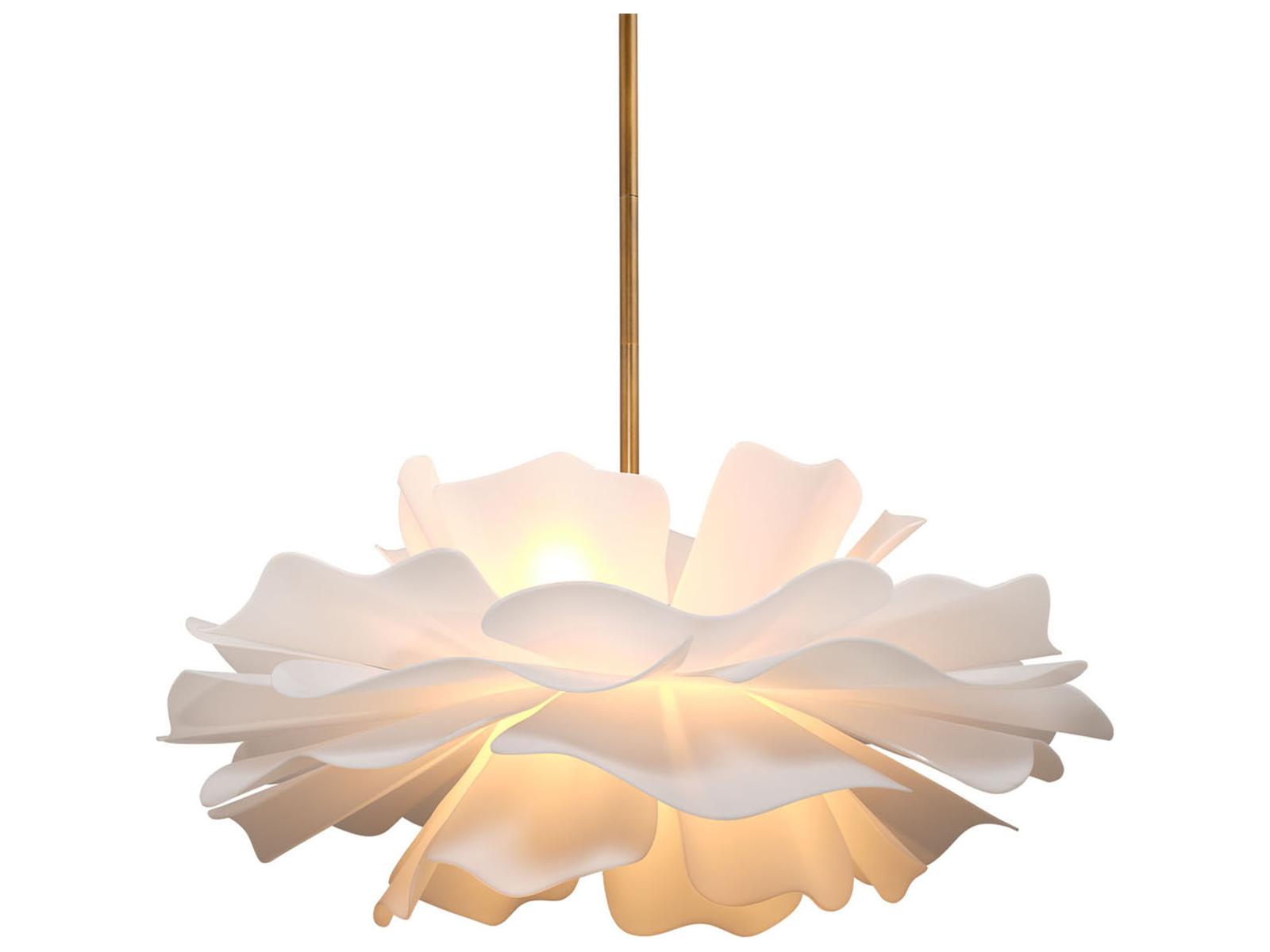 Jamie Young Zinnia 4-Light Chandelier in Frosted White Acrylic and Antiqued Brass