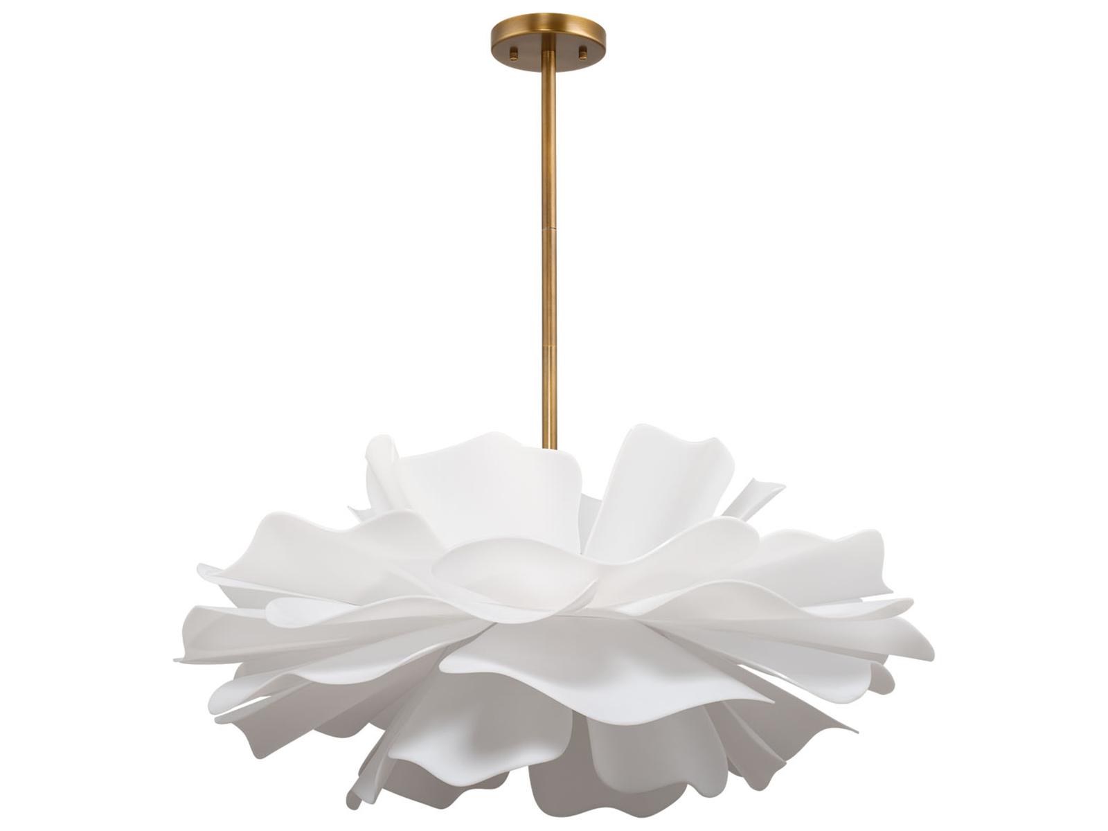 Jamie Young Zinnia 4-Light Chandelier in Frosted White Acrylic and Antiqued Brass