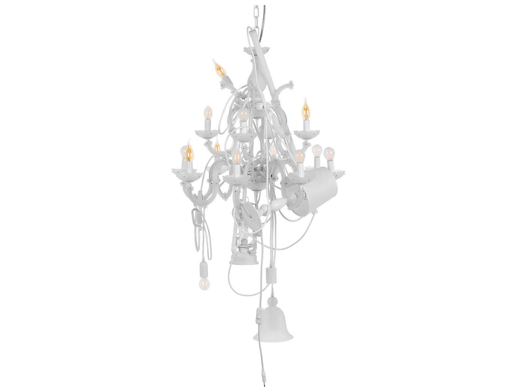 Karman Beautiful Mess 21-Light Matte White Chandelier with Murano Glass and Crystal