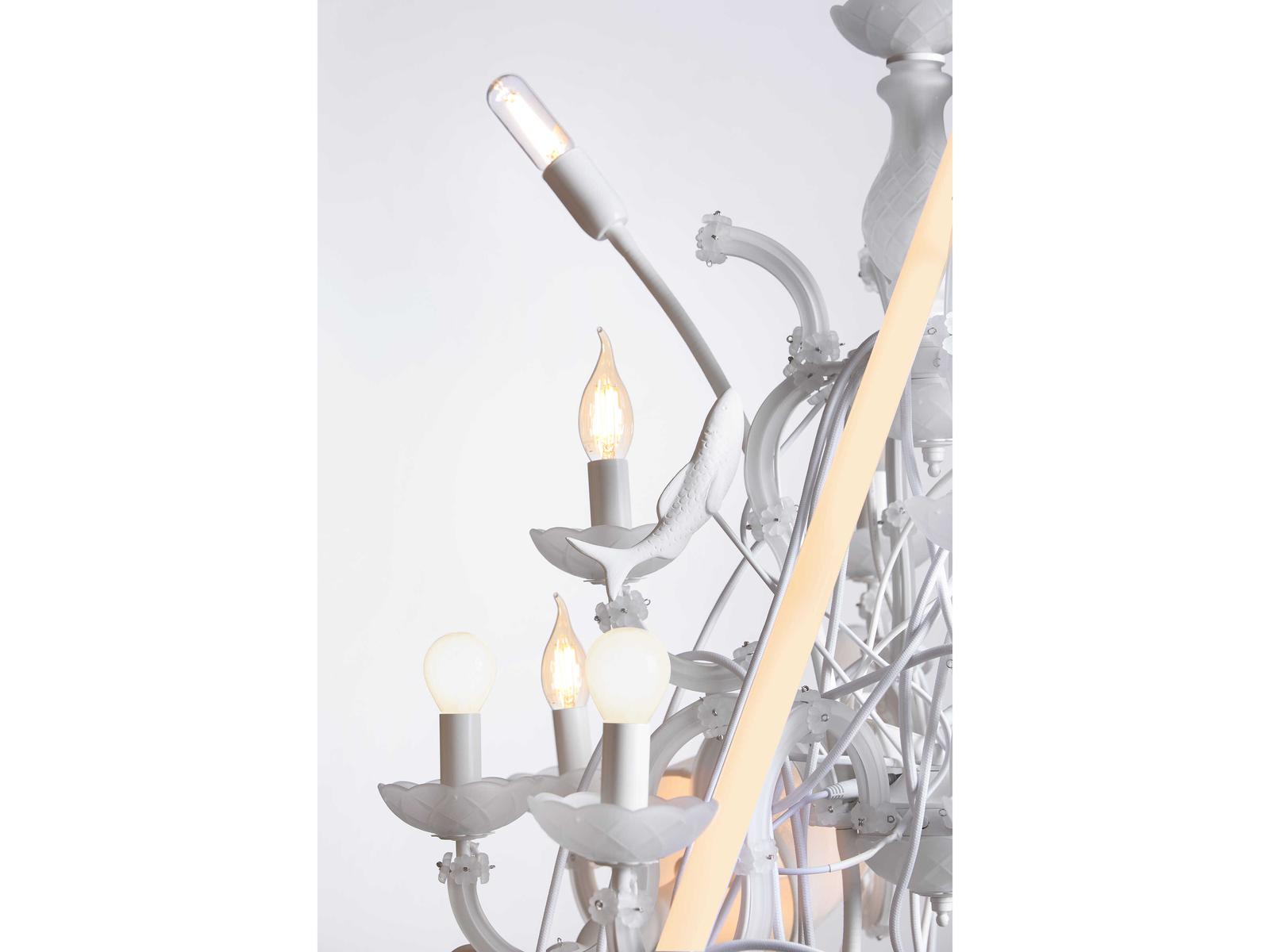 Karman Beautiful Mess 21-Light Matte White Chandelier with Murano Glass and Crystal